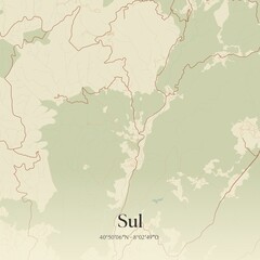 Vintage map of Sul, Portugal. 