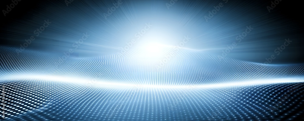 Poster abstract blue digital wave background futuristic technology glowing light dotted pattern data stream