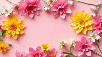 Fototapeta premium Pastel Pink Paper Flower Flat Lay