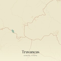 Vintage map of Travancas, Portugal. 