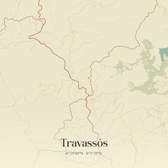 Vintage map of Travass�s, Portugal. 
