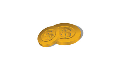 3d 2 Dollar gold coins illustration of isolated