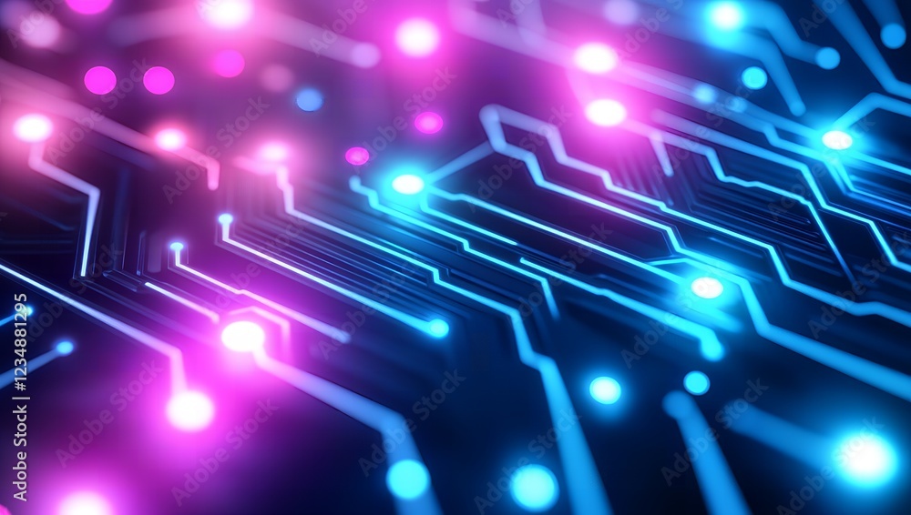 Aufkleber abstract futuristic circuit board with glowing neon lines and nodes