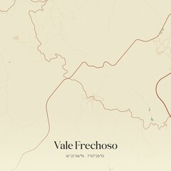 Vintage map of Vale Frechoso, Portugal. 