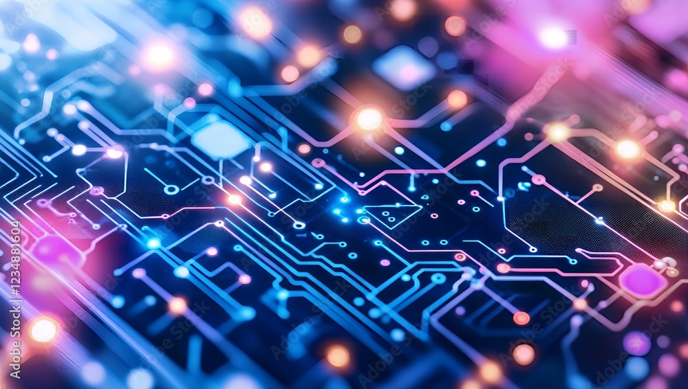 Aufkleber abstract circuit board technology background glowing lines nodes and connections