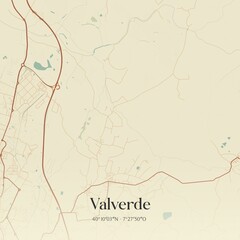 Vintage map of Valverde, Portugal. 