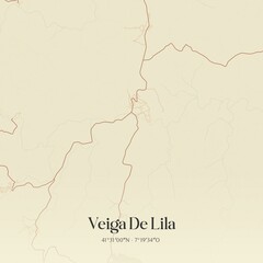 Fototapeta premium Vintage map of Veiga De Lila, Portugal. 