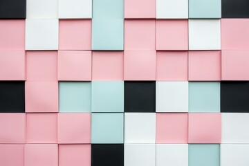 Modern wall with protruding pastel colored cubes creating an abstract textured background