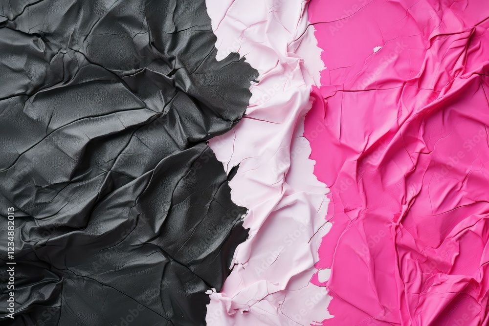 Poster textured background featuring crumpled black, pink and white material creating an abstract visual