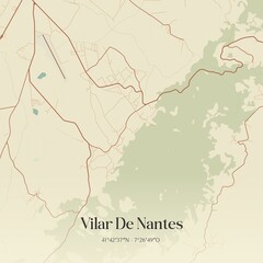 Vintage map of Vilar De Nantes, Portugal. 