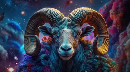 Aries the ram Zodiac Sign vibrant color Generative AI