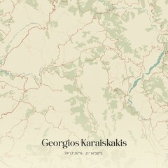 Vintage map of Georgios Karaiskakis, Greece.