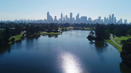 Aerial view of Chicago skyline at sunset, Illinois, USA.