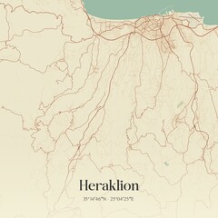 Vintage map of Heraklion, Greece. © Rezona