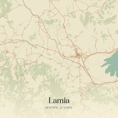 Vintage map of Lamia, Greece.