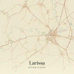 Vintage map of Larissa, Greece.