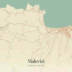 Vintage map of Malevizi, Greece.