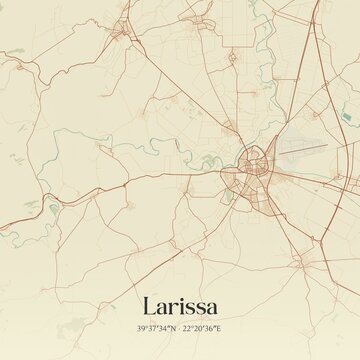 Vintage map of Larissa, Greece.