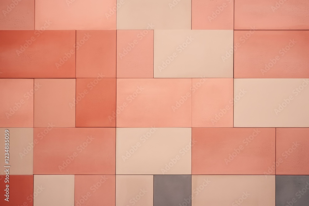 Poster geometric composition creating an abstract pattern with pink and beige rectangular tiles, ideal for 