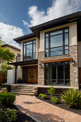 Obraz premium Modern Stone House Exterior: Contemporary Home Design and Architecture