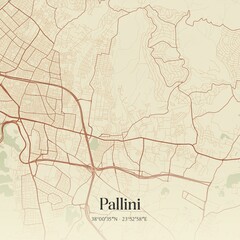 Vintage map of Pallini, Greece.