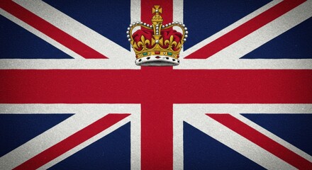 Fototapeta premium Union Jack flag with royal crown emblem on textured background