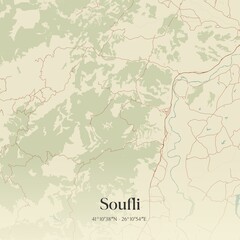 Vintage map of Soufli, Greece.