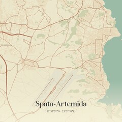 Vintage map of Spata-Artemida, Greece.
