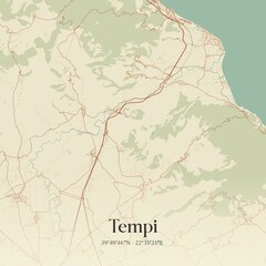 Fototapeta premium Vintage map of Tempi, Greece.