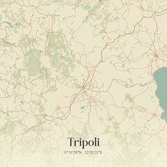 Vintage map of Tripoli, Greece.