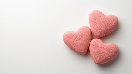 Fototapeta premium Three Pink Heart Shaped Sweets On White Background