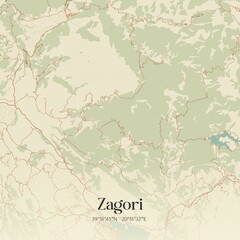 Vintage map of Zagori, Greece.