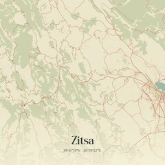 Vintage map of Zitsa, Greece.