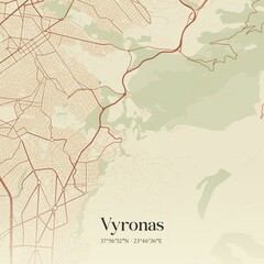 Fototapeta premium Vintage map of Vyronas, Greece.