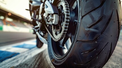 High-Performance Sports Bike Tire on Racetrack for Speed and Agility Enthusiasts