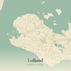 Obraz premium Vintage map of Lolland, Denmark.