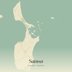 Vintage map of Samsø, Denmark.
