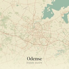 Vintage map of Odense, Denmark.