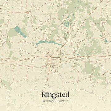 Vintage map of Ringsted, Denmark.