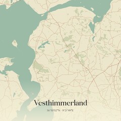 Vintage map of Vesthimmerland, Denmark.