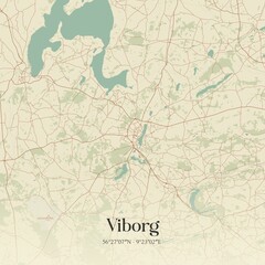 Vintage Map Viborg Denmark 