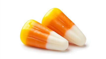 Two Candy Corn Pieces On White Background