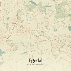 Fototapeta premium Vintage map of Egedal, Denmark.