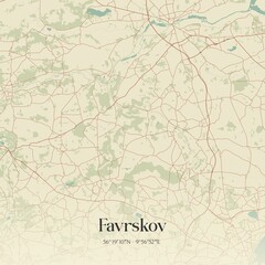 Vintage map of Favrskov, Denmark.