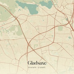Vintage map of Gladsaxe, Denmark.