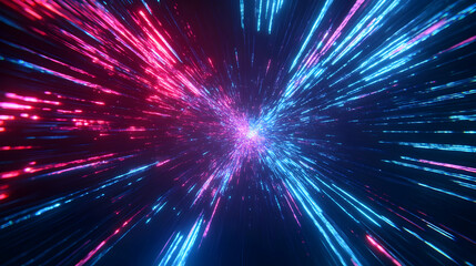 Abstract light streaks converging, futuristic tunnel, dark background, digital art, website header