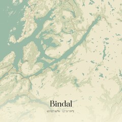Vintage map of Bindal, Norway.