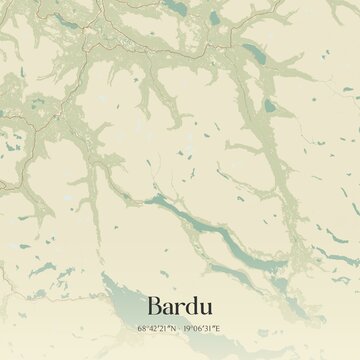 Vintage map of Bardu, Norway.