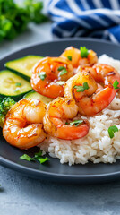 Delicious shrimp with rice and vegetables.