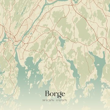 Vintage map of Borge, Norway.
